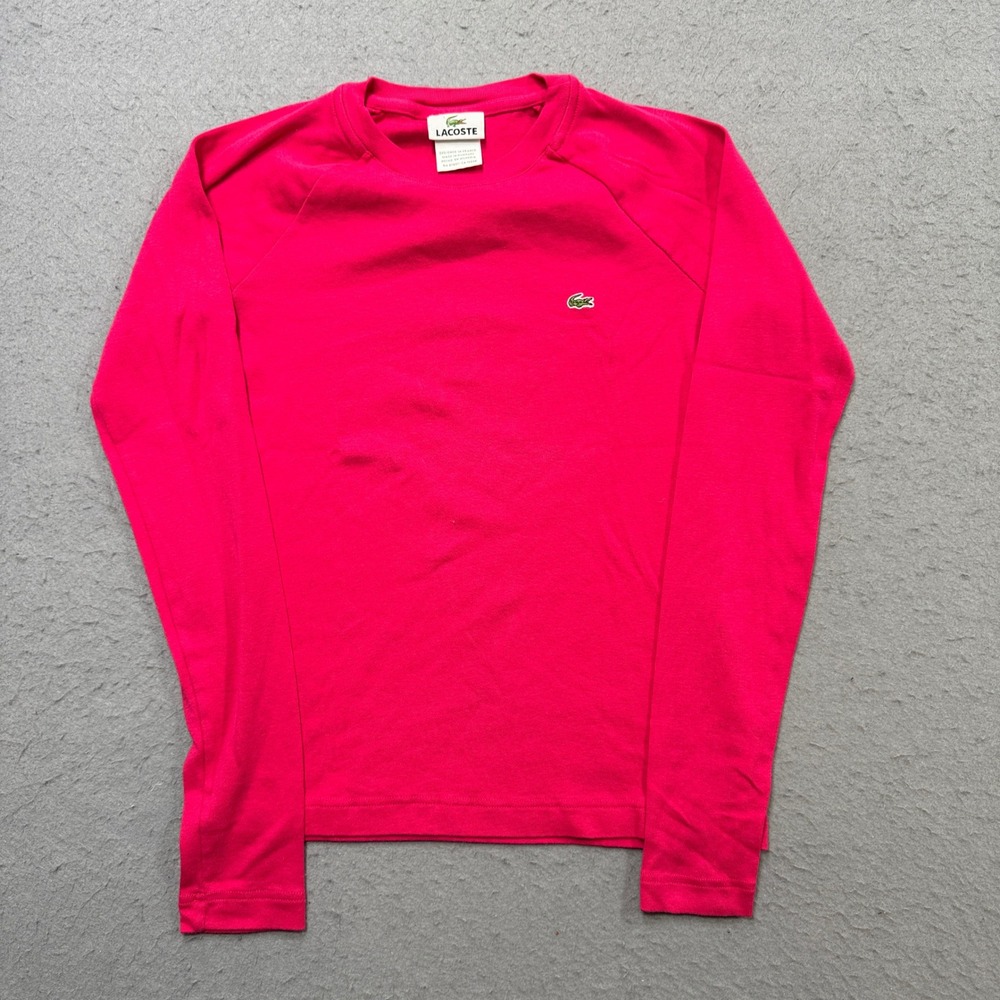 Lacoste T-Shirt Women's 40 Pink Slim Fit Long Sleeve Preppy Athleisure Classic